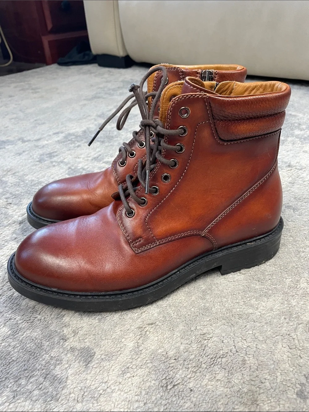 Magnanni Grayson Lace Up Combat Boots Distressed Cognac Brown Sz 7